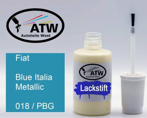 Fiat, Blue Italia Metallic, 018 / PBG: 20ml Lackstift, von ATW Autoteile West.